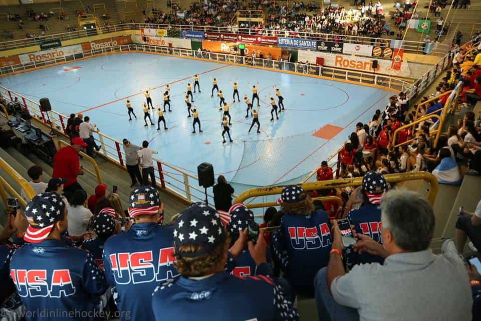 usa team and audiences watching inline hockey game